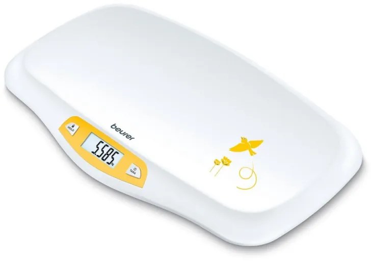 Cantar electronic pentru bebelusi Beurer BY 80, 20 kg max. greutate, Functie tara, 50x31 cm, Alb/galben