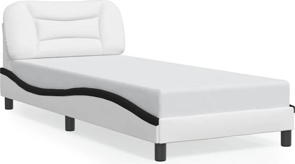 vidaXL Cadru de pat fără saltea, Hvar, alb și negru, 90x200 cm piele ecologică