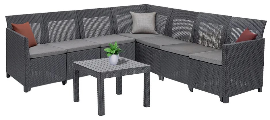 Canapea de colț Claire XII cu 7 locuri și masă Orlando