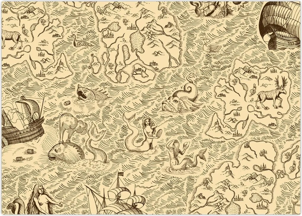 Tablou - Harta de epocă, ilustrații (70x50 cm)