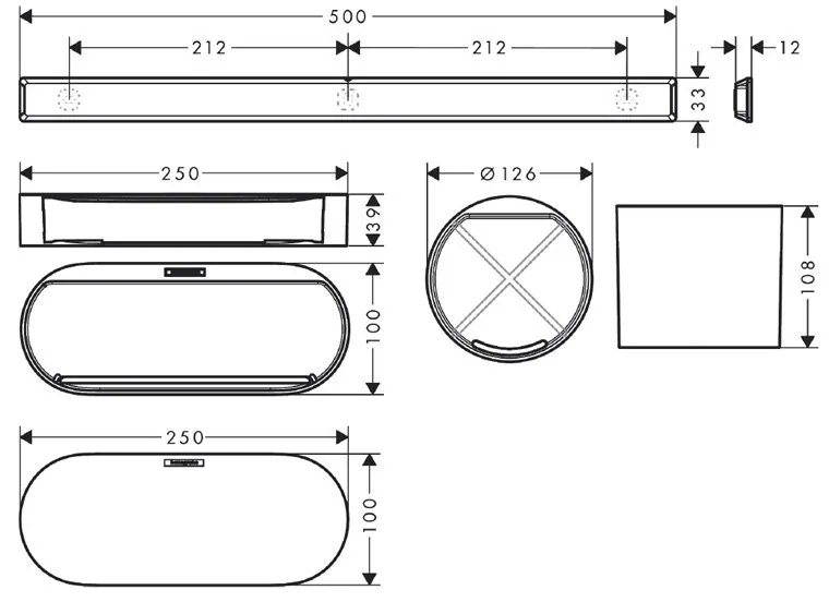 Set accesorii de baie, Hansgrohe, WallStoris, cu bara de suport, negru mat