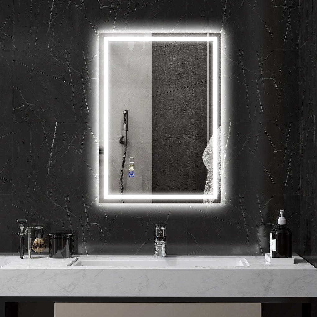 HOMCOM Oglindă Baie Antiaburire cu Lumină LED și Difuzor Bluetooth 50x70 cm | Aosom Romania
