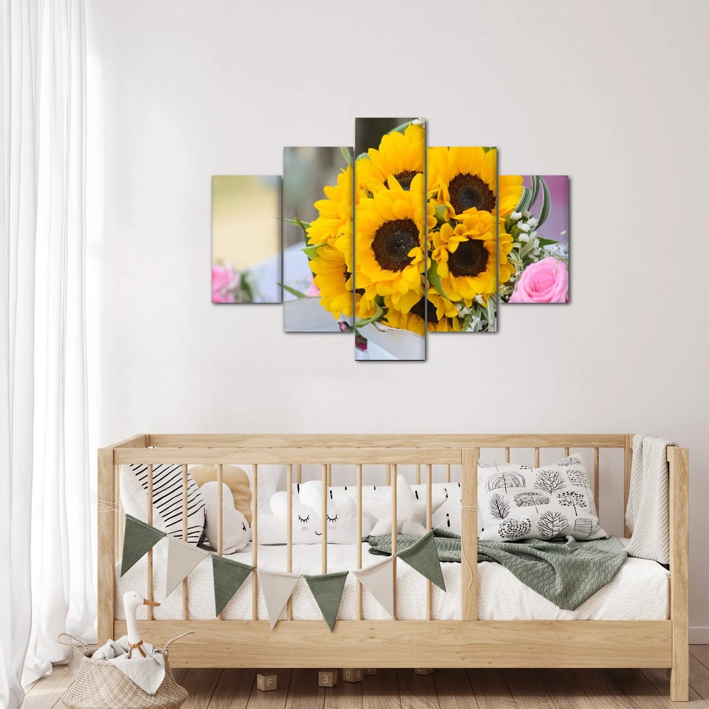 Tablou cu buchetul miresii de floarea soarelui (150x105 cm)