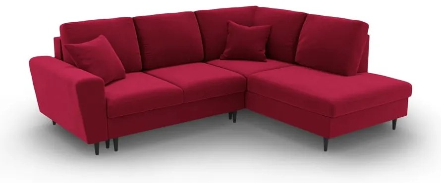 Colțar roșu extensibil, cu spațiu de depozitare cu tapițerie din catifea (cu colț pe partea dreaptă-în formă de ”L”) Kyoto – Cosmopolitan Design