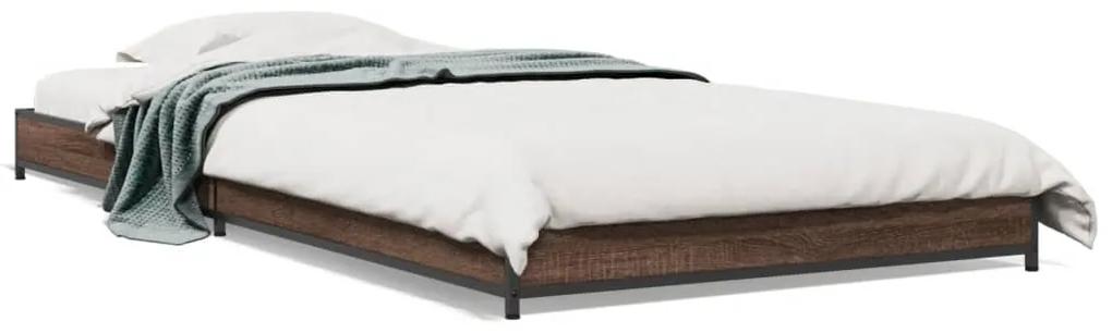 845190 vidaXL Cadru de pat, stejar maro, 75x190 cm, lemn prelucrat și metal