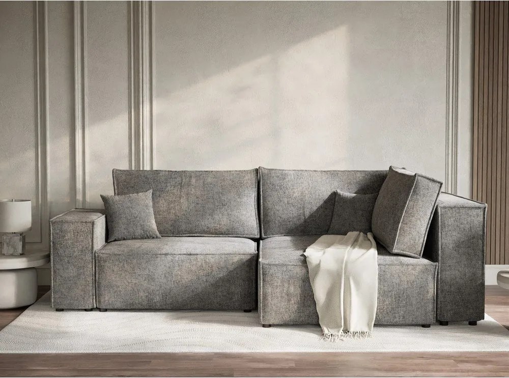 Colțar gri extensibil/cu spațiu de depozitare cu tapițerie din chenille (cu colț pe partea dreaptă/în formă de ”L”) Tonga – Maison de Rêve