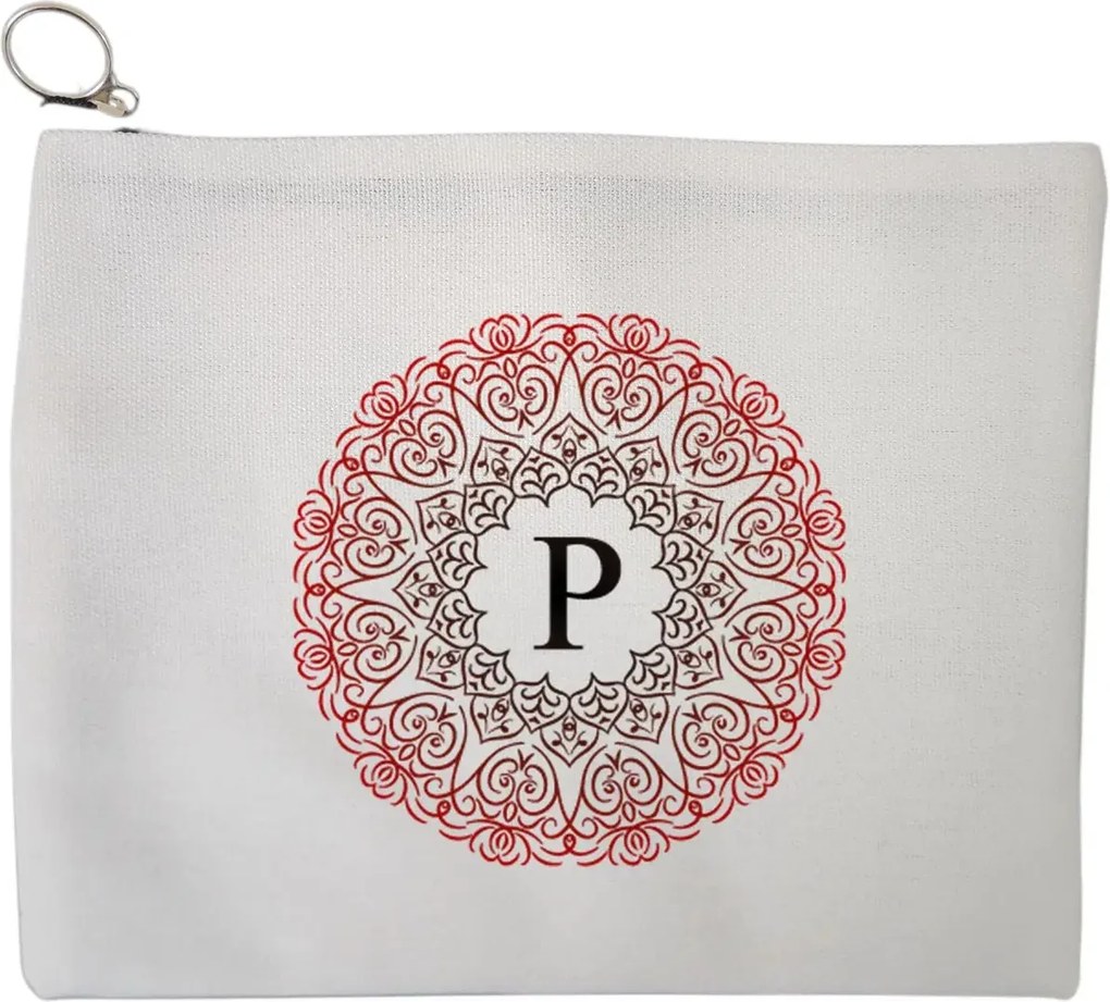 Portfard Cosmetice tip Plic, Cu litera P si Mandala, 23x18 cm, Alb, BEKZ®