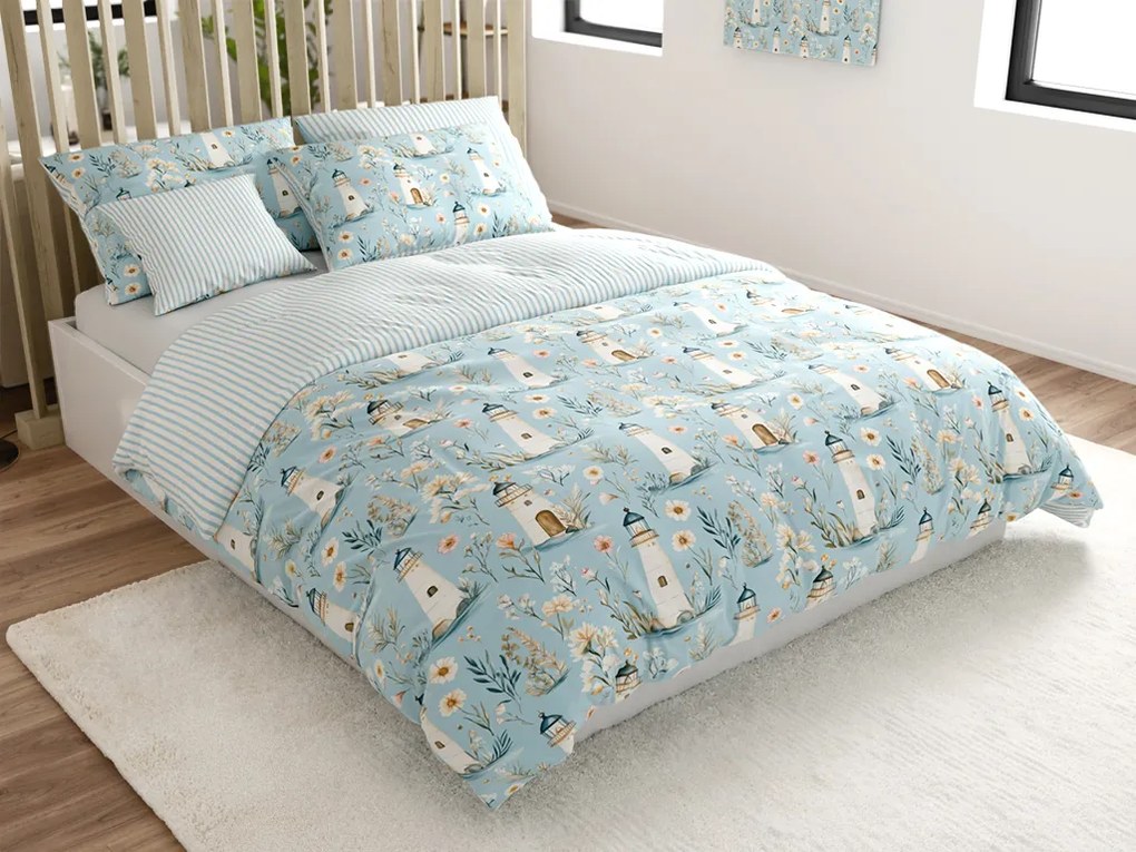 Lenjerie de pat din bumbac LIGHTHOUSE POLY albastru Dimensiune lenjerie de pat: 2 buc 70 x 90 cm | 200 x 220 cm