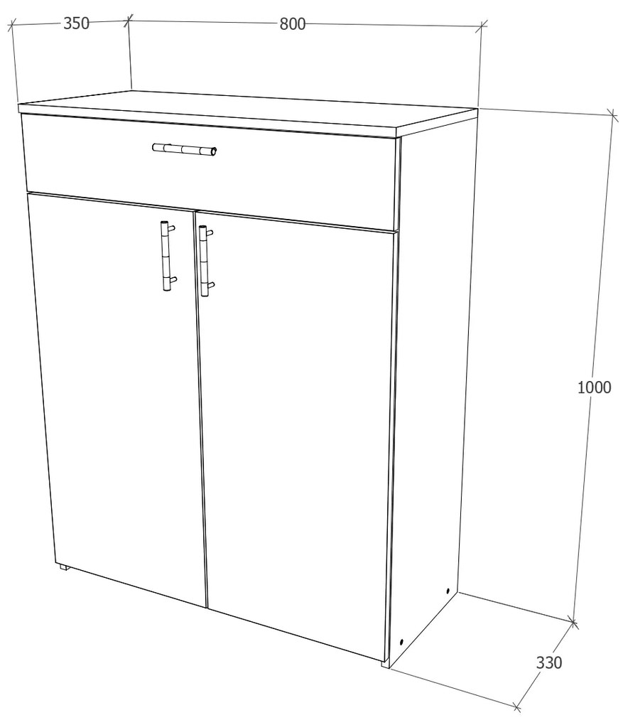 Comoda Tisa, 1 Sertar, 2 Usi, Alb, 80 x 35 x 100 cm