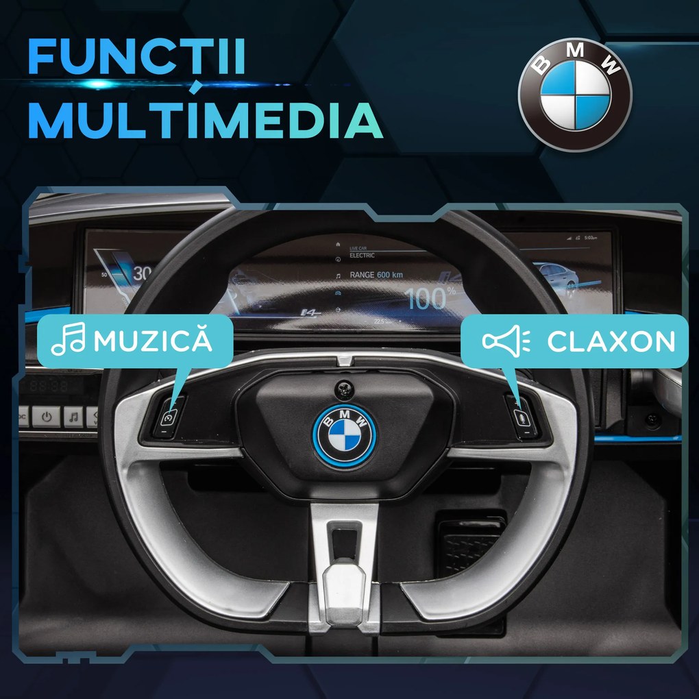 Mașină electrică pentru copii 3-8 ani cu licență BMW cu telecomandă, claxon și faruri, 115x67x45cm negru-roșu-albastru deschis HOMCOM | Aosom Romania