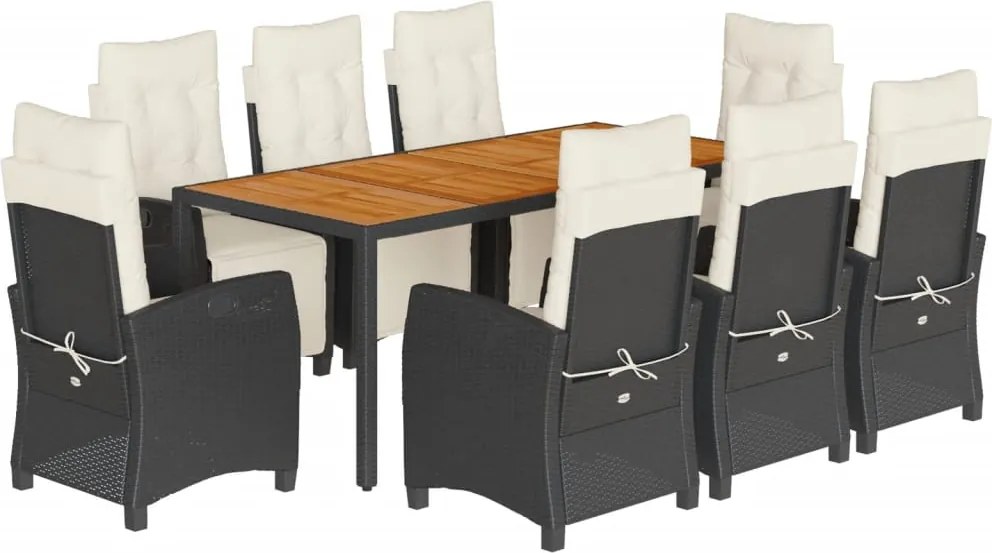 vidaXL Set mobilier de grădină cu perne, 9 piese, negru, poliratan