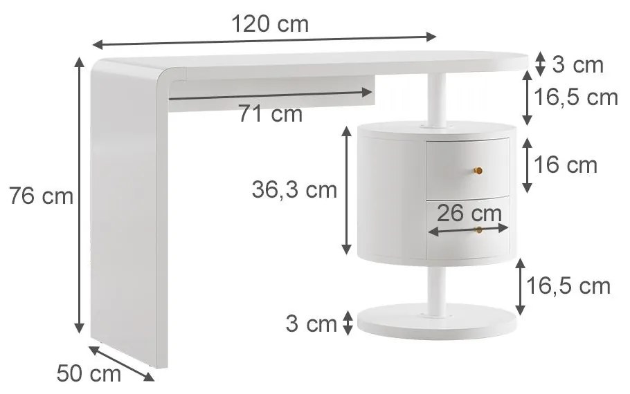 BIA212 - Masa de birou moderna, 120 cm, home office cu 2 sertare, cu sau fara scaun - Alb - Lucios