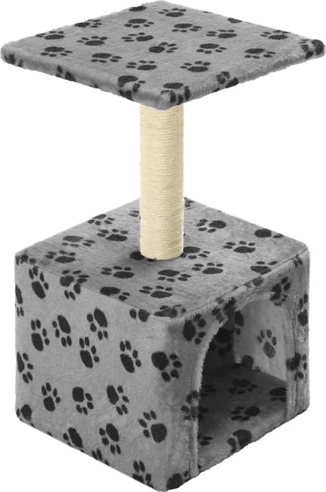 vidaXL Ansamblu pisici, stâlp funie sisal, gri, 55 cm, imprimeu lăbuțe