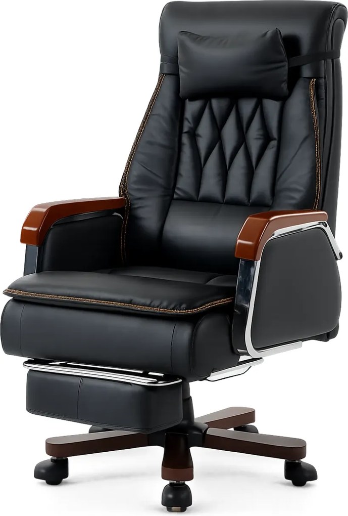 EXECUTIVE PRIME 8206B – Scaun directorial din piele naturala si lemn , Masaj in 9 puncte si Incalzire, rezistent 150 kg, Negru