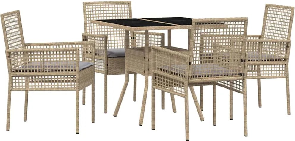 vidaXL Set de masă pentru grădină 5 pcs Bej poliratan