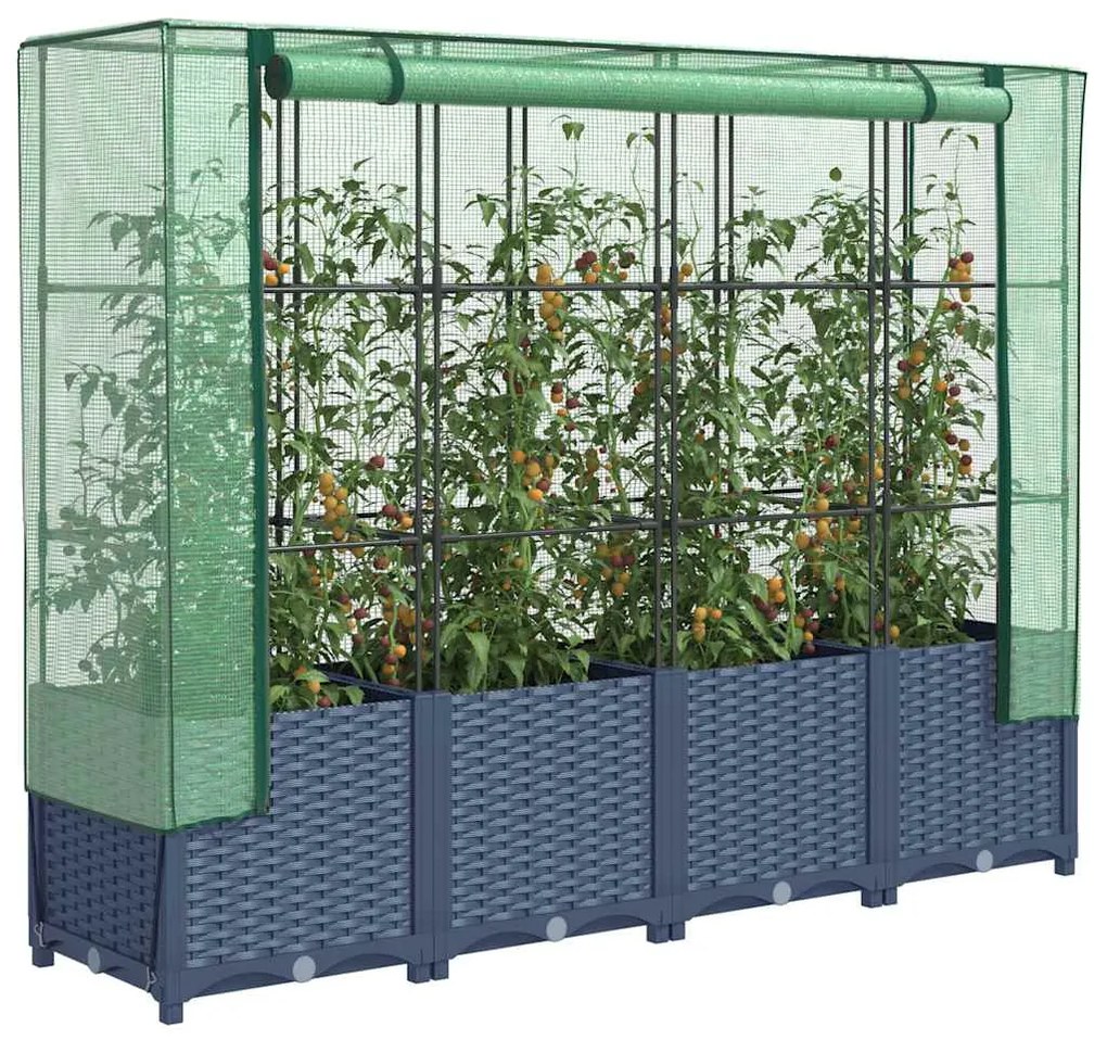 vidaXL Pat de grădinărit înălțat cu prelată pentru seră, aspect ratan, 160x40x138 cm