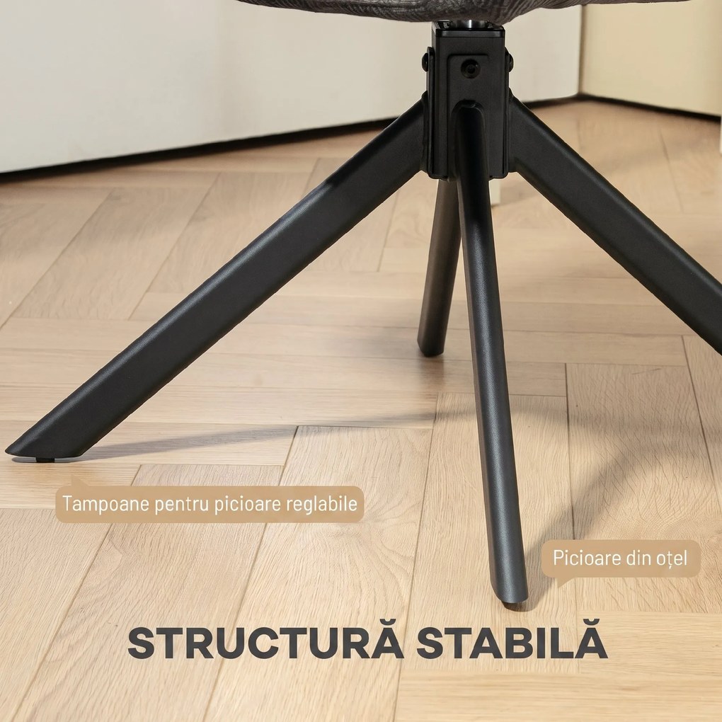 HOMCOM Fotoliu Rotativ pentru Dormitor, Material Textil cu Aspect de In și Picioare Înclinate din Oțel, Negru | Aosom Romania