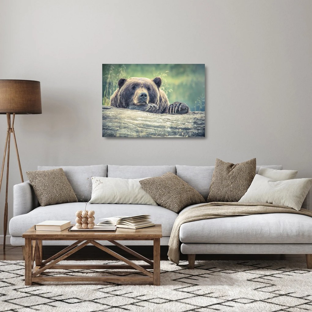 Tablou pe sticlă cu urs (70x50 cm)