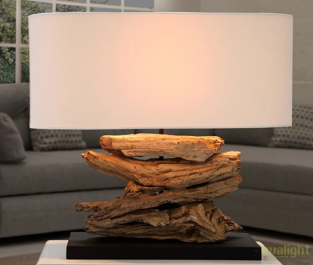 Lampa de masa realizata manual din lemn de tec, Riverine natur A-36786 VC