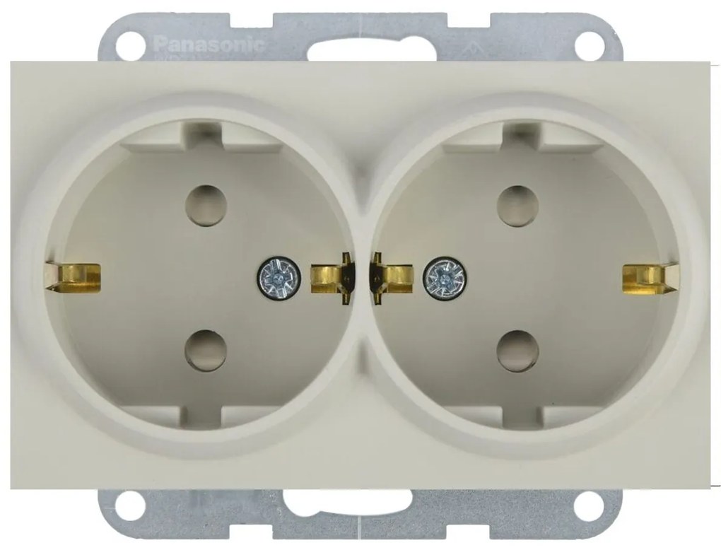 Priza dubla cu impamantare, protectie copii, 16A, IP20, Sandstone, Panasonic Karre Plus 55 Soft Touch