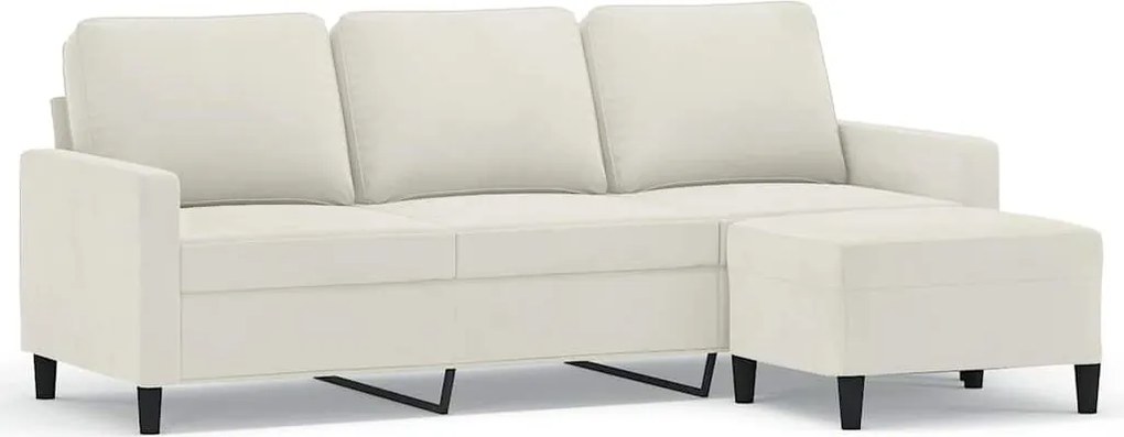 vidaXL Canapea cu 3 locuri și taburet, crem, 180 cm, catifea