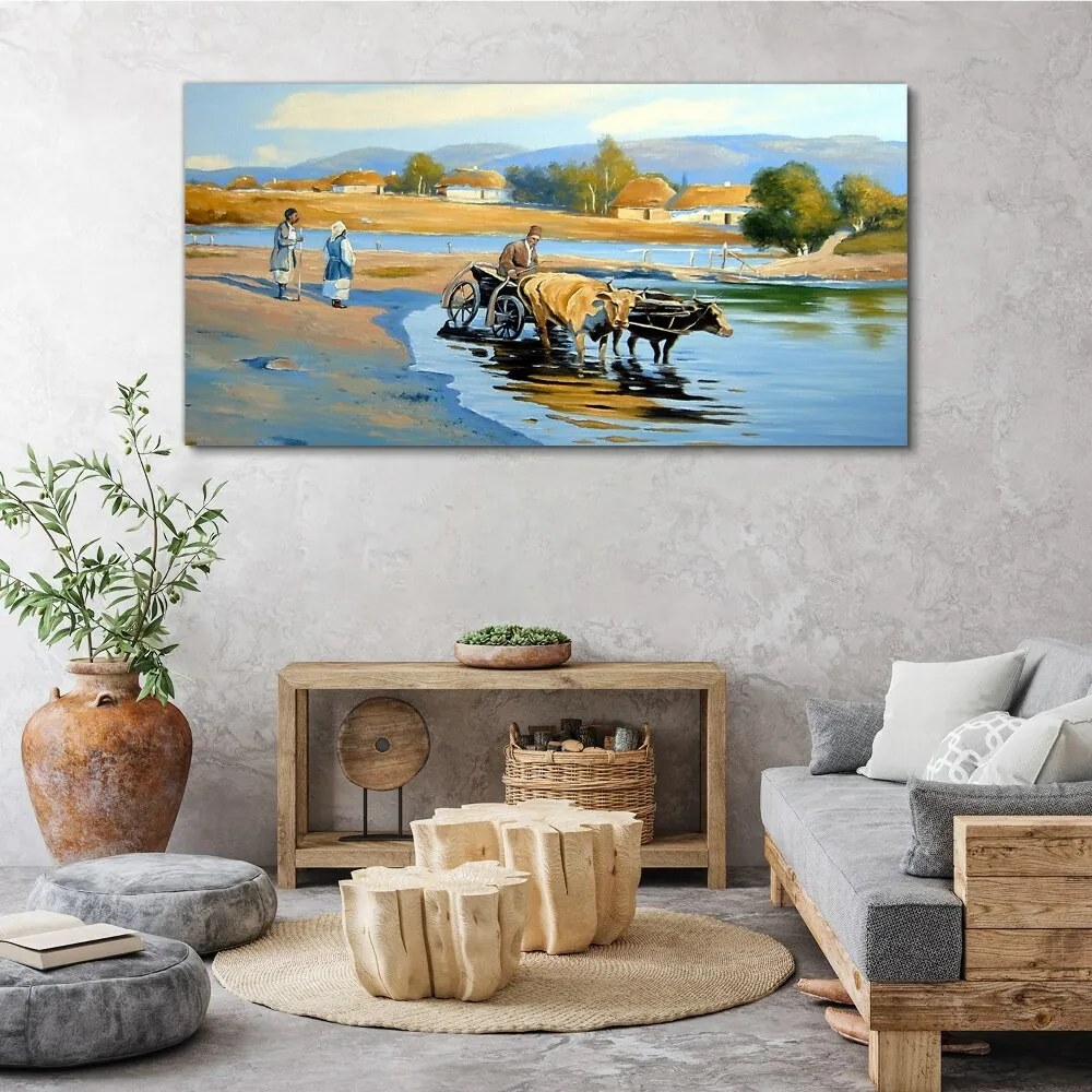Tablou canvas colibă ​​de râu sătenilor din sat