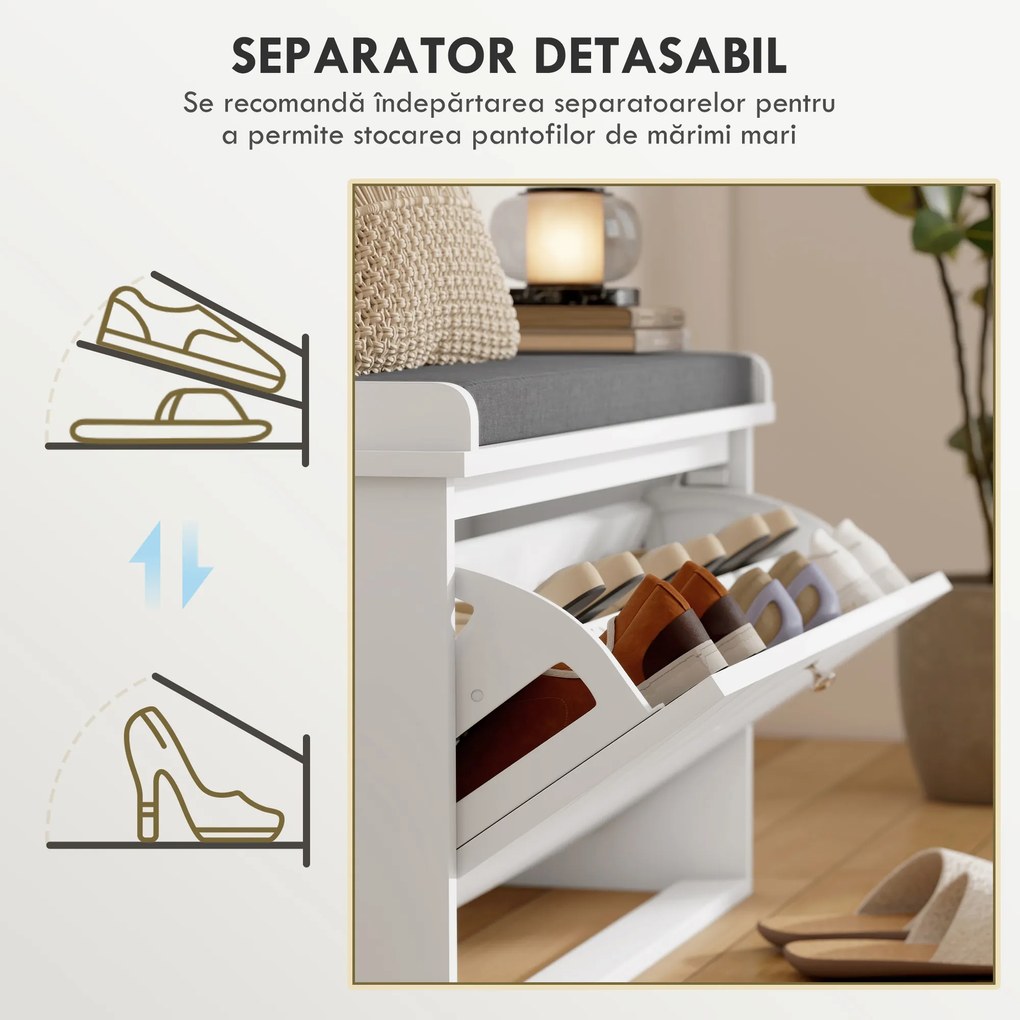 Bancă pentru pantofi HOMCOM, bancă de intrare cu sertar rabatabil | Aosom Romania