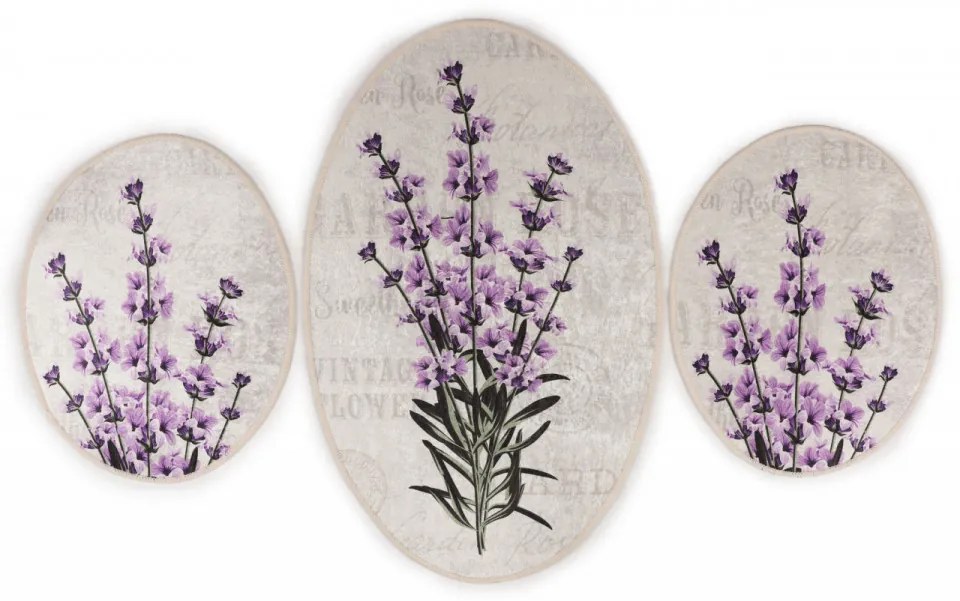 Set 3 Covorase de Baie Lavender, Catifea, Multicolor