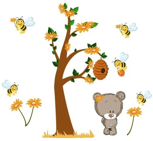 Autocolant drăguț de perete Sad Teddy Bear And Bees 100 x 200 cm