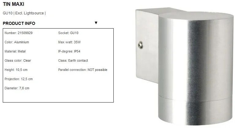 Aplica de perete exterior IP54 Tin Maxi aluminiu 21509929 NL