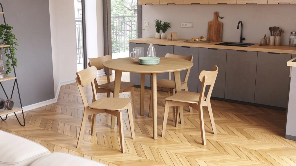 MAZZONI EXPORT ROXY Stejar natural - MASĂ ROTUNDĂ DE LEMN PENTRU BUCĂTĂRIE/SUFRAGERIE RETRO