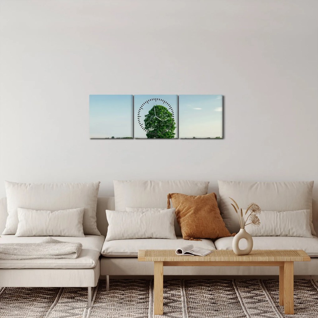 Tablu - Copac în luncă (cu ceas) (90x30 cm)