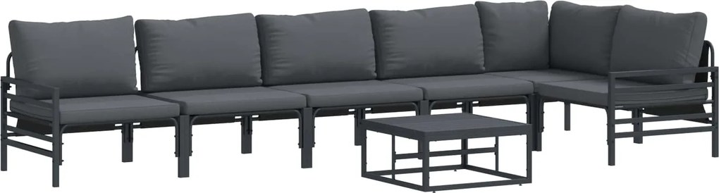 vidaXL Set de canapele pentru grădină cu pernă 7 pcs Negru Oțel