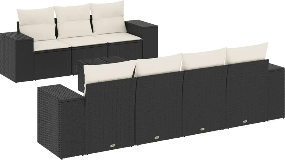 vidaXL Set mobilier de grădină cu perne, 8 piese, negru, poliratan
