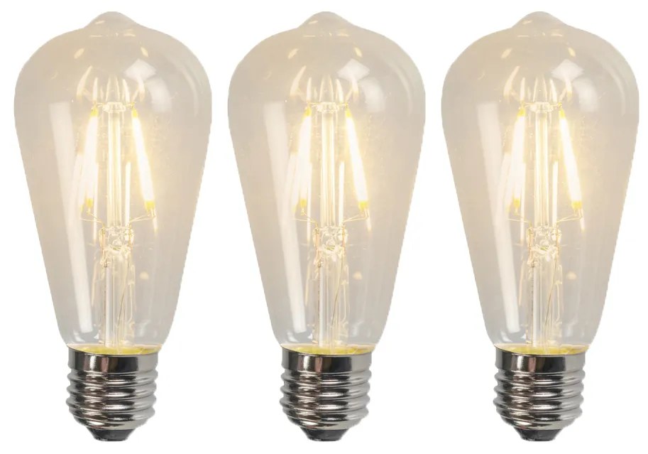 Set de 3 becuri LED cu filament E27 ST64 4W 320lm 2700K