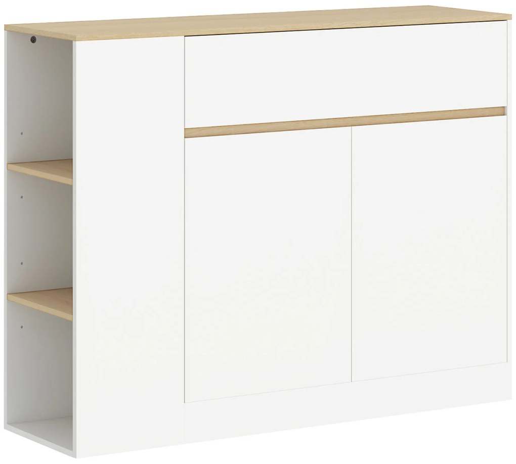 HOMCOM Bufet, mare compartiment de dulap, 3 rafturi, sertar, 105 x 30 x 81,5 cm, Alb/lemn | Aosom Romania