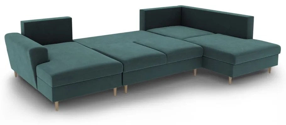 Colțar petrol extensibil, cu spațiu de depozitare cu tapițerie din catifea (cu colț pe partea dreaptă-în formă de "U") Kyoto – Cosmopolitan Design