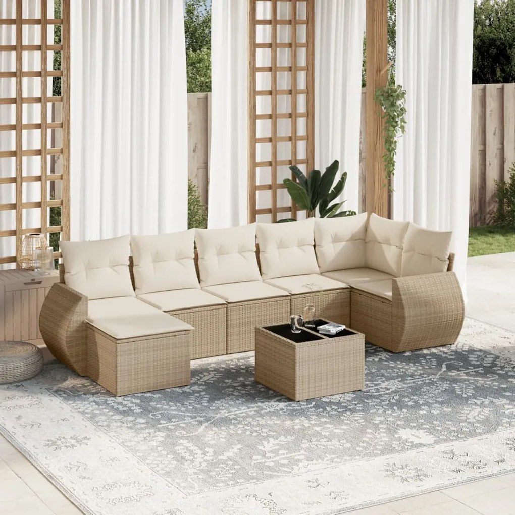 vidaXL Set canapele de grădină, 8 piese, cu perne, bej, poliratan