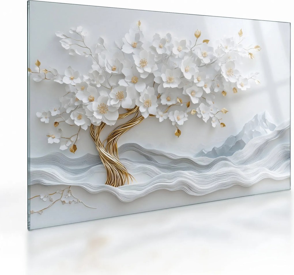 Tablou pe sticlă – Arborele vieții 3D elegant (70x50 cm)