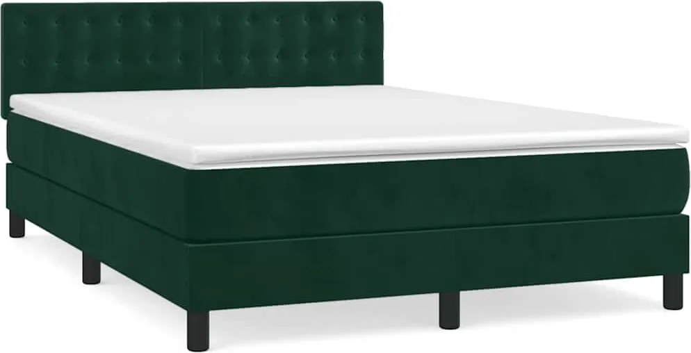 vidaXL Pat box spring cu saltea, verde închis, 140x190 cm, catifea