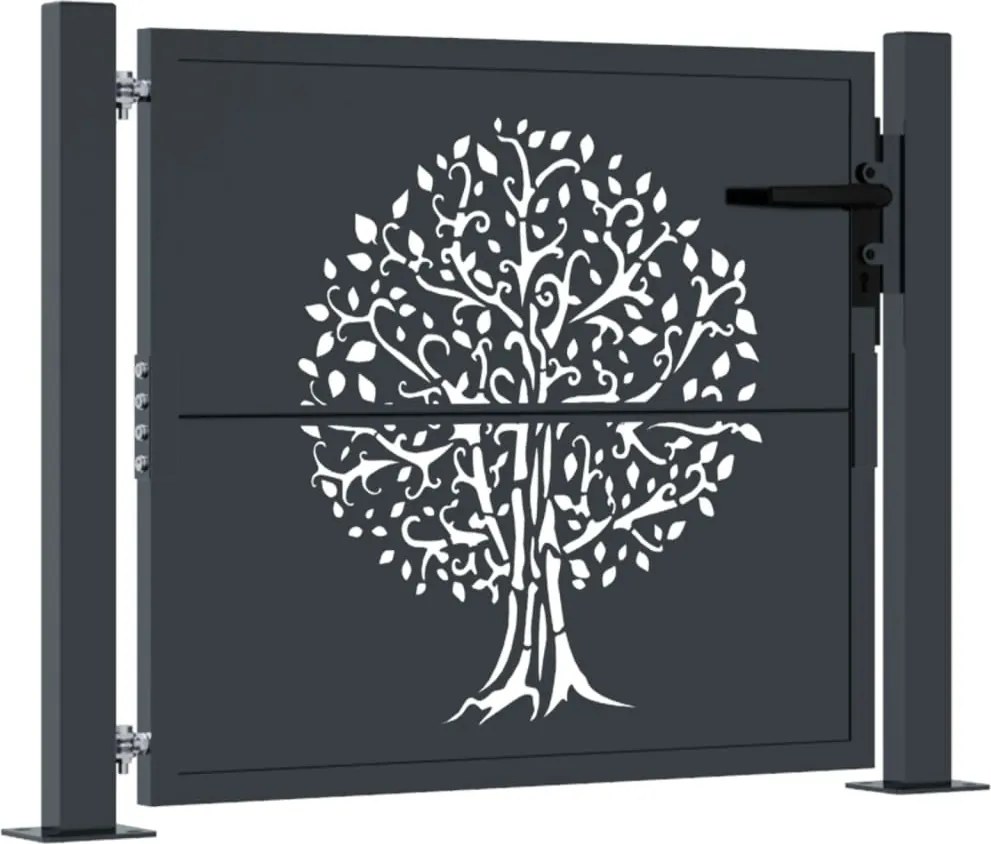 vidaXL Poartă de grădină antracit 100x75 cm oțel model copac