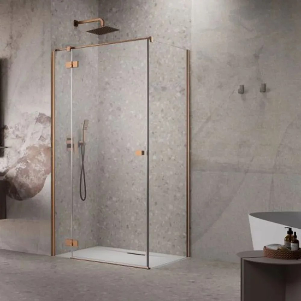 Usa de nisa batanta Radaway Essenza KDJ 100 cm sticla 6 mm finisaj cupru periat-transparent deschidere stanga