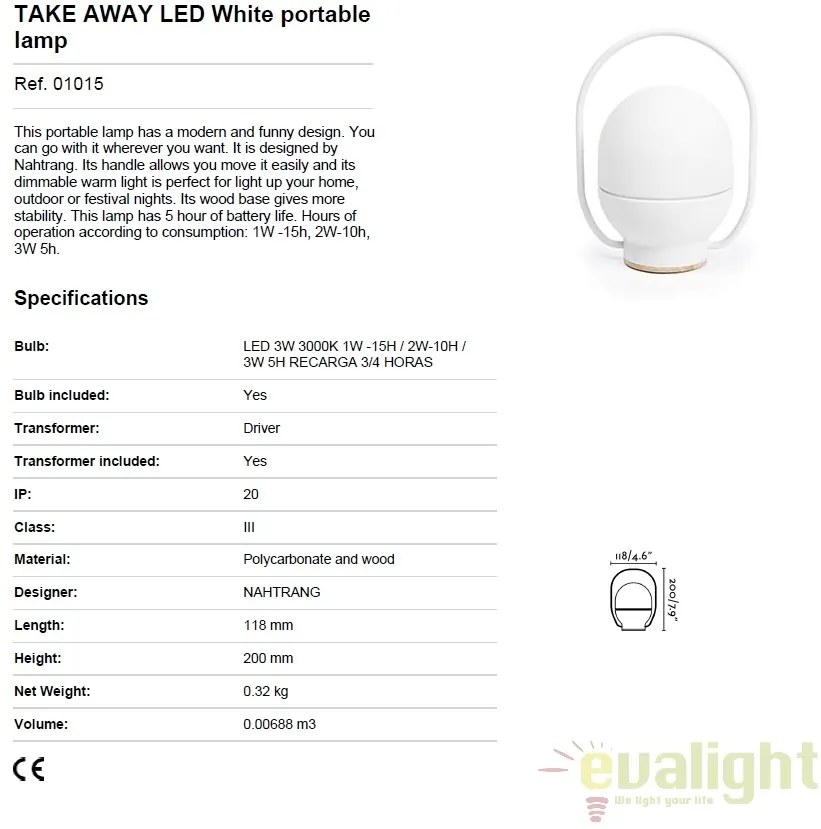Lampa LED portabila design funny TAKE AWAY White 01015