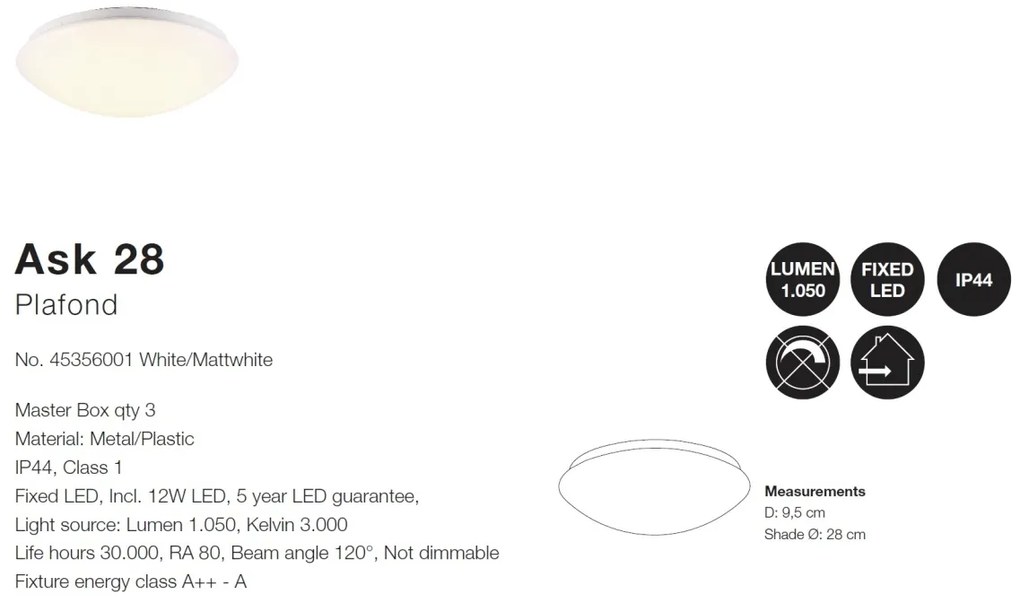 Plafoniera LED pentru baie Ask 28 45356001 NL