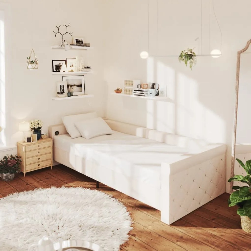 Pat de zi, crem, 90x200 cm, textil, usb