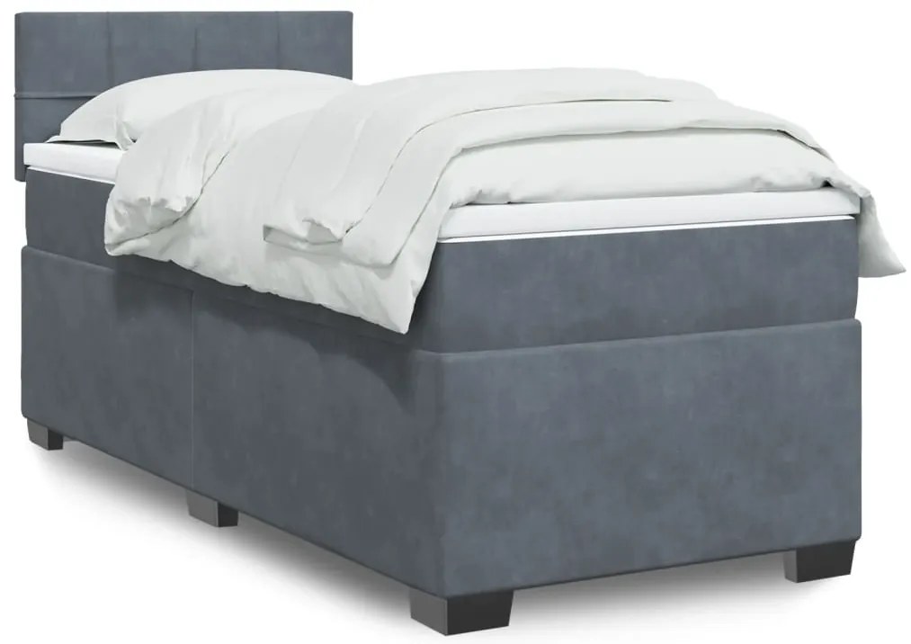 vidaXL Pat box spring cu saltea, gri închis, 100x200 cm, catifea