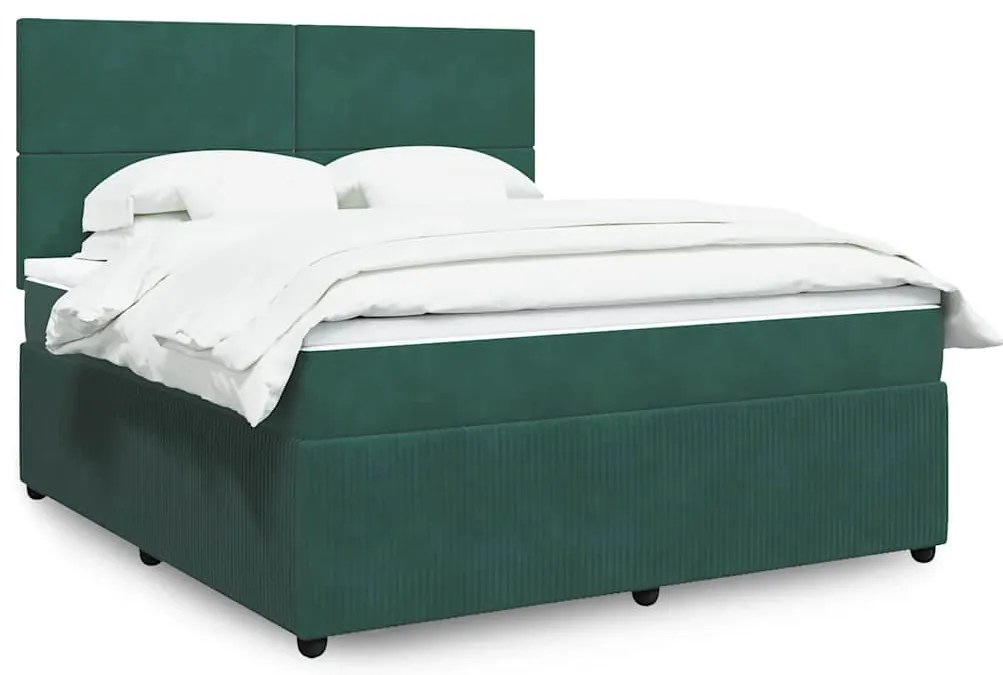 vidaXL Pat box spring cu saltea, verde închis, 180x200 cm, catifea