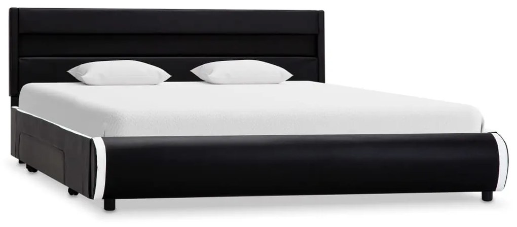 284974 vidaXL Cadru de pat cu LED-uri, negru, 120 x 200 cm, piele ecologică