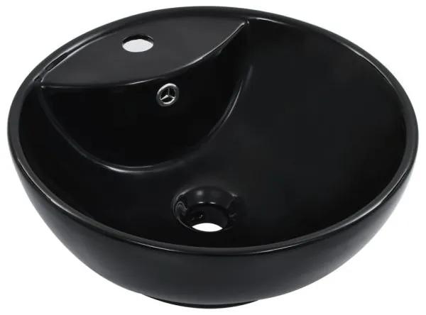 Chiuvetă cu preaplin, negru, 46,5 x 18 cm, ceramică