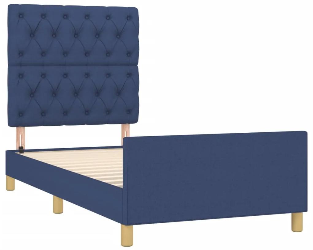 Cadru de pat cu tablie, albastru, 80x200 cm, textil Albastru, 80 x 200 cm, Design cu nasturi